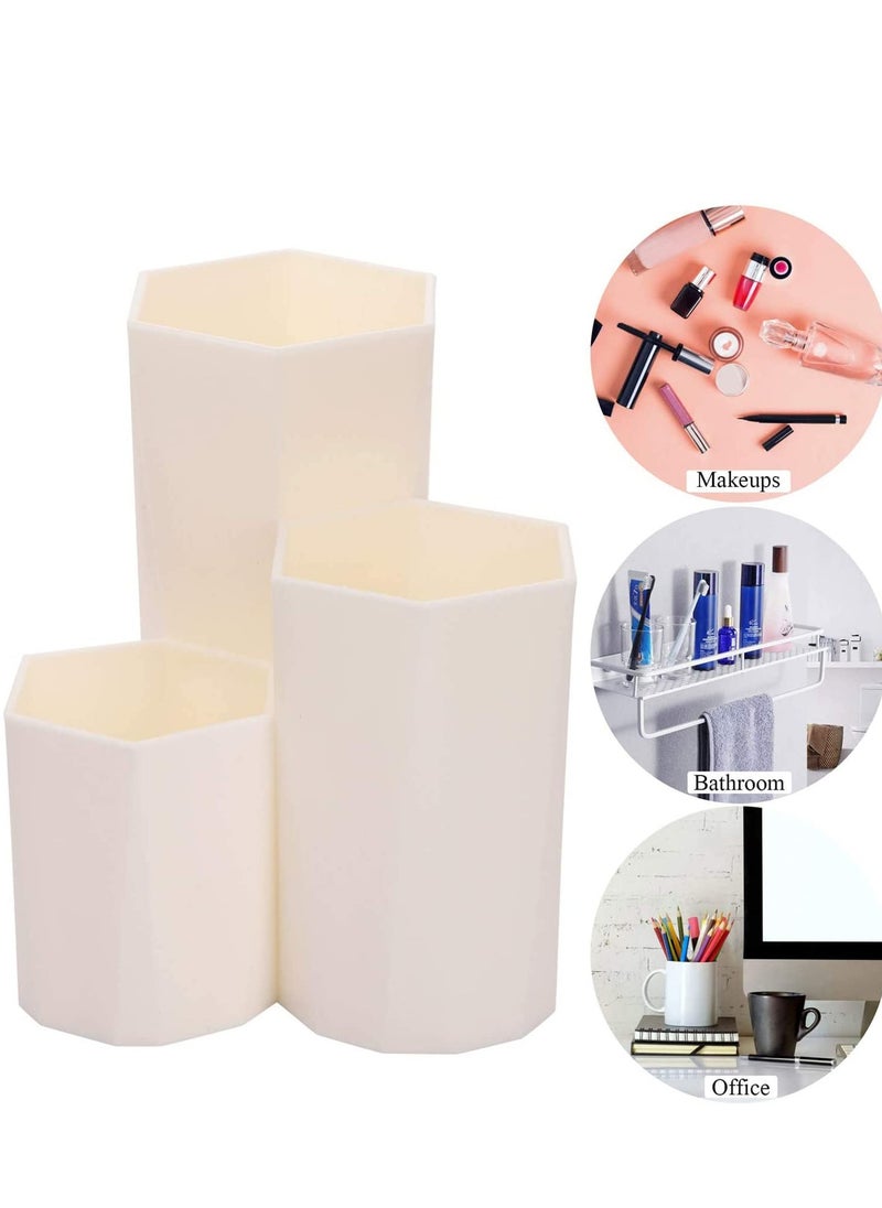 SYOSI Makeup Brush Organiser Holder Trio for Storing Cosmetic Cosmetics Storage Brushes Cup on Vanity Desk Lipstick Bathroom Countertops and More (Beige)  - Image 5