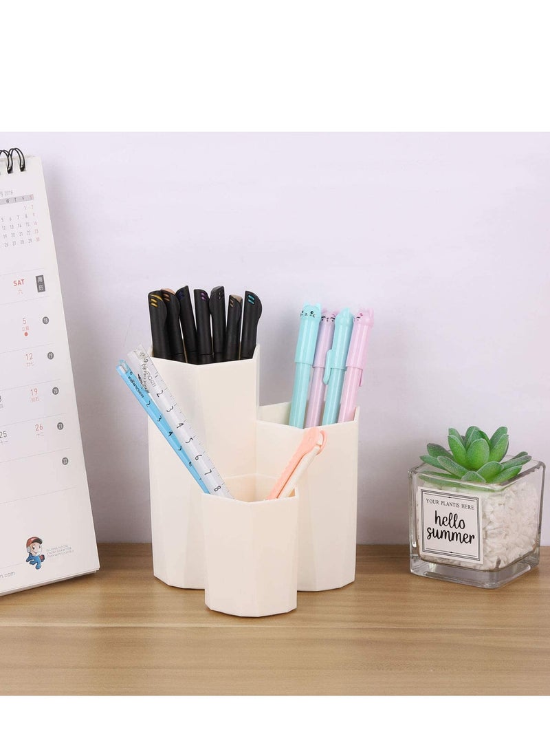 SYOSI Makeup Brush Organiser Holder Trio for Storing Cosmetic Cosmetics Storage Brushes Cup on Vanity Desk Lipstick Bathroom Countertops and More (Beige)  - Image 4