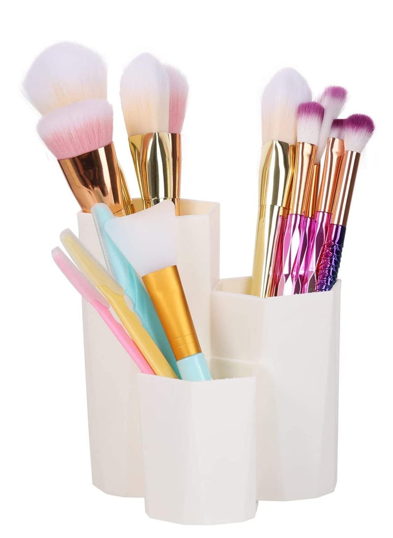 SYOSI Makeup Brush Organiser Holder Trio for Storing Cosmetic Cosmetics Storage Brushes Cup on Vanity Desk Lipstick Bathroom Countertops and More (Beige)  - Image 2