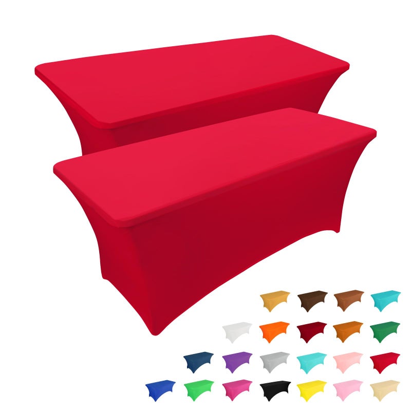 IVAPUPU 2 Pack 6FT Table Cloth for Rectangular Fitted Events Stretch Red Table Covers Washable Spandex Tablecloth Protector for Party Wedding Cocktail Banquet Festival