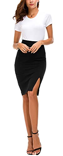 EXCHIC Women's Pencil Skirt Bodycon Business Skirt Side Slit Hem (M, Black) - Image 5