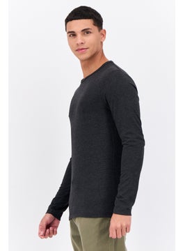 French Connection Men Crew Neck Long Sleeve Solid T Shirt, Charcoal Grey  - Image 3