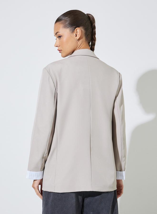 Styli Beige Solid Single Breasted Pocket Details Regular Fit Blazer - Image 4