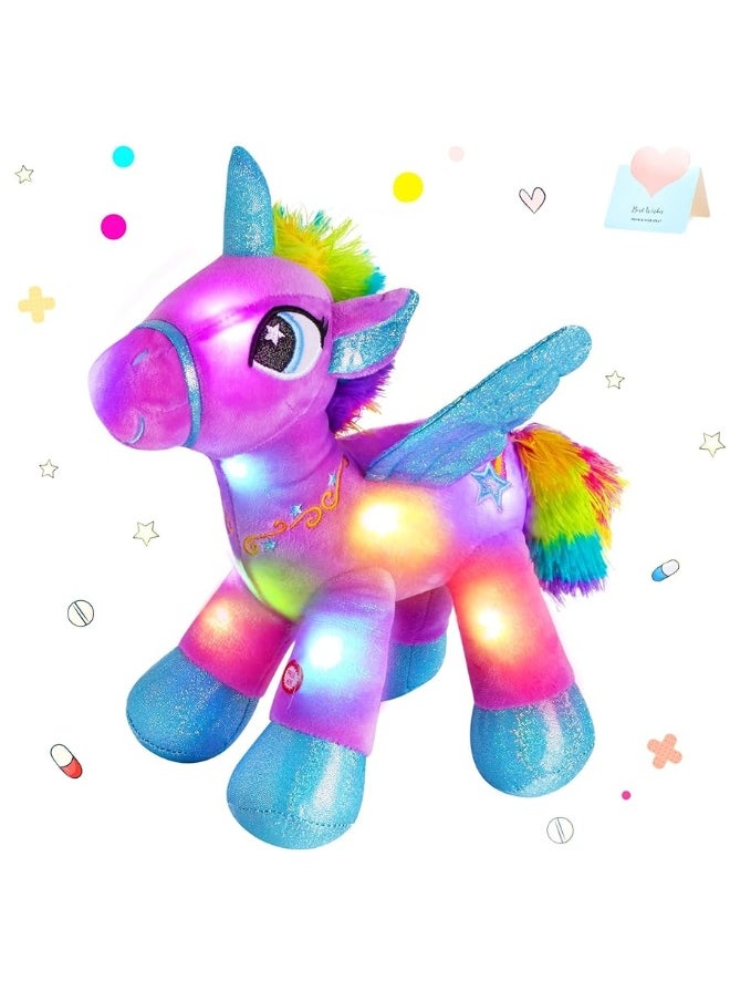Houwsbaby - Houwsbaby 14 Purple LED Light Up Unicorn Stuffed AnimalUnicorn Plush ToyGlowing Horse Plush Toy Night Light Glitter Present for Kids Boys Girls Present for Easter Birthday Festival Christmas - Image 1