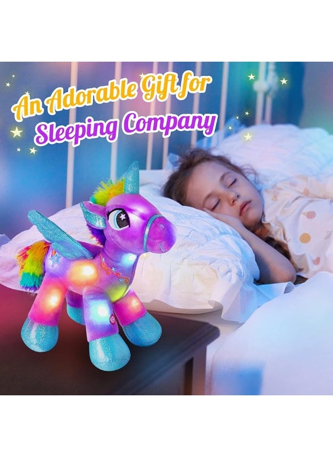 Houwsbaby - Houwsbaby 14 Purple LED Light Up Unicorn Stuffed AnimalUnicorn Plush ToyGlowing Horse Plush Toy Night Light Glitter Present for Kids Boys Girls Present for Easter Birthday Festival Christmas - Image 1