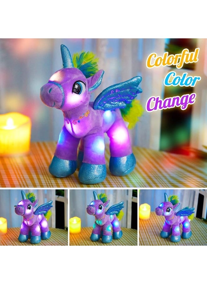Houwsbaby - Houwsbaby 14 Purple LED Light Up Unicorn Stuffed AnimalUnicorn Plush ToyGlowing Horse Plush Toy Night Light Glitter Present for Kids Boys Girls Present for Easter Birthday Festival Christmas - Image 1