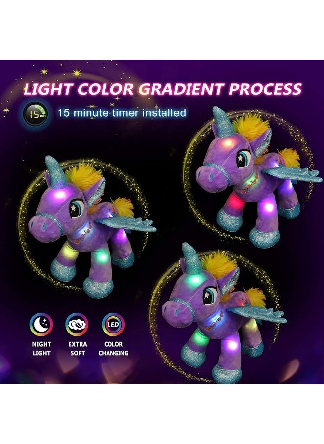 Houwsbaby - Houwsbaby 14 Purple LED Light Up Unicorn Stuffed AnimalUnicorn Plush ToyGlowing Horse Plush Toy Night Light Glitter Present for Kids Boys Girls Present for Easter Birthday Festival Christmas - Image 1