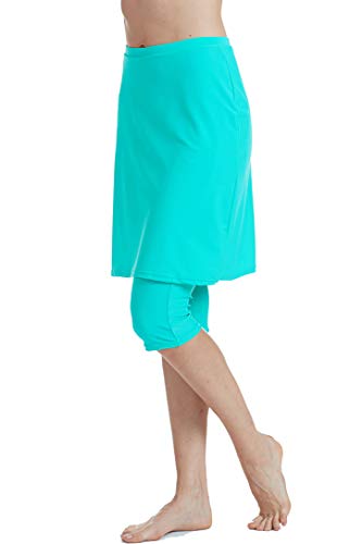 Micosuza Womens Skirted Swim Capris Sun Protective UPF 50+ Swimming Tight with Attached Skirt Sport Leggings Green - Image 2