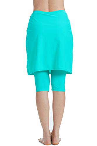 Micosuza Womens Skirted Swim Capris Sun Protective UPF 50+ Swimming Tight with Attached Skirt Sport Leggings Green - Image 3