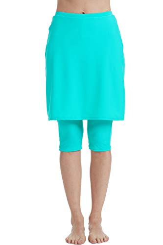 Micosuza Womens Skirted Swim Capris Sun Protective UPF 50+ Swimming Tight with Attached Skirt Sport Leggings Green - Image 5