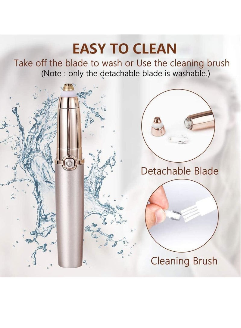 عربست أداة تشذيب الحواجب الكهربائية ، مزيل شعر الحاجب الكهربائي القابل لإعادة الشحن USB ، أداة حلاقة غير مؤلمة للحواجب مع ضوء LED لإزالة شعر الوجه والأنف والوجه للنساء (ذهبي) - Image 5