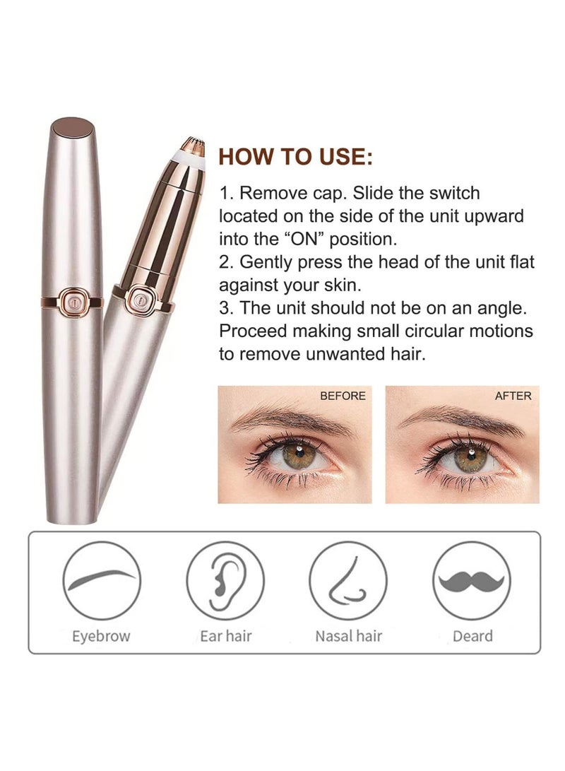 عربست أداة تشذيب الحواجب الكهربائية ، مزيل شعر الحاجب الكهربائي القابل لإعادة الشحن USB ، أداة حلاقة غير مؤلمة للحواجب مع ضوء LED لإزالة شعر الوجه والأنف والوجه للنساء (ذهبي) - Image 3