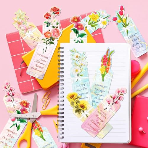 OFIFO® 20PCS Floral Bookmarks Set, Cute Plant Vase Shape Paper Page Markers, Multicolor Aesthetic Bookmarks for Books, Gift for Women, Girls, Kids, Students, Ideal for Reading, Study - Image 5