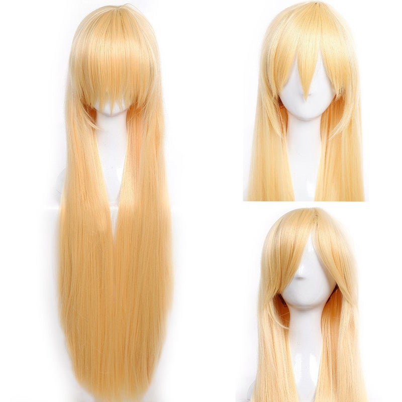 S-noilite 40"" Long Anime Cosplay Wigs Synthetic Women Blonde Costume Wig Long Curly Party Costume Wig Layered with Bangs and Cap Halloween Wigs Super Long Cosplay Full Rapunzel Wigs - Golden Blonde - Image 1