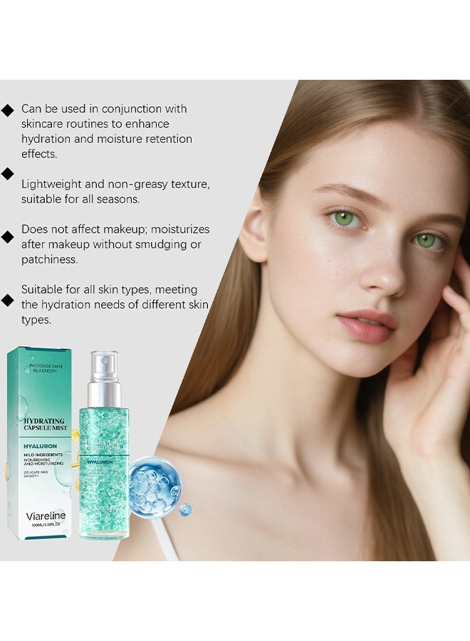 Viareline Hyaluronic Acid Hydrating Capsule Mist, Hydrating Face Mist, Sodium DNA Moisturizing Face Spray For All Skin Types, Plumping Hydration, Firming Care, Makeup Setting & On-the-Go Hydration, 100ml - Image 2