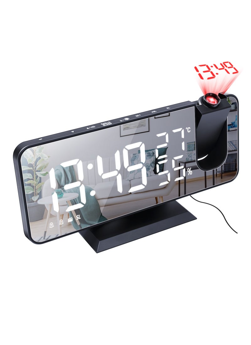Joshberg - Projection LED Digital Alarm Clock,LED Mirror Display Radio Alarm Clock,Dual Smart Alarm with Projection on Ceiling,Black - Image 1