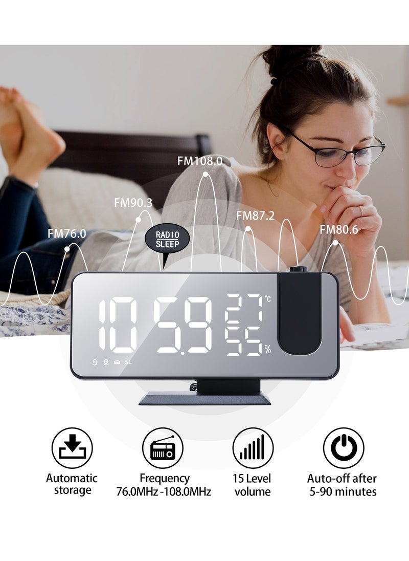Joshberg - Projection LED Digital Alarm Clock,LED Mirror Display Radio Alarm Clock,Dual Smart Alarm with Projection on Ceiling,Black - Image 1