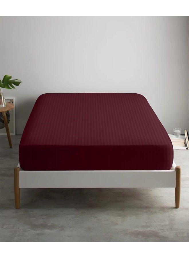 Generic FEATHER & STITCH NEW YORK 100% Cotton 1 Piece Damask Stripe Full Fitted Sheet 500 Thread Count Burgundy 18 Extra Deep Pocket Luxury Sateen Weave Stretchable Boxer Elastic Fits Mattress Perfectly  - Image 4