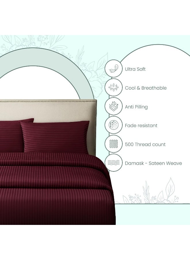 Generic FEATHER & STITCH NEW YORK 100% Cotton 1 Piece Damask Stripe Full Fitted Sheet 500 Thread Count Burgundy 18 Extra Deep Pocket Luxury Sateen Weave Stretchable Boxer Elastic Fits Mattress Perfectly  - Image 3