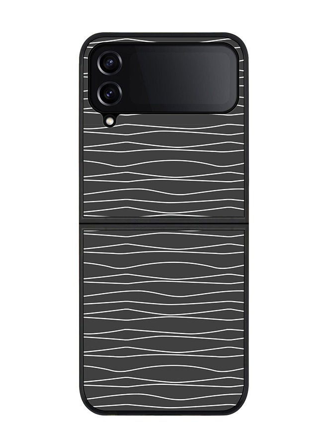 Stylizedd حافظة سوداء متينة لهاتف سامسونج جالكسي Z Flip4، حافظة رفيعة، حواف مطاطية مرنة، مضادة للسقوط، غلاف TPU جل رقيق - خطوط متعرجة - Image 1