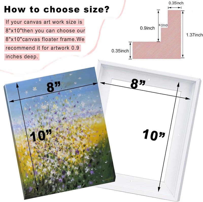 YIVIVEN Floater Frame for Canvas Painting Assembled, 7/8" deep Canvas Floater Frame, Floater Frames, Canvas Floating Frame, Floating Canvas Frame, Canvas Frame Kit, Canvas Art Frame (16"x20", White) - Image 3