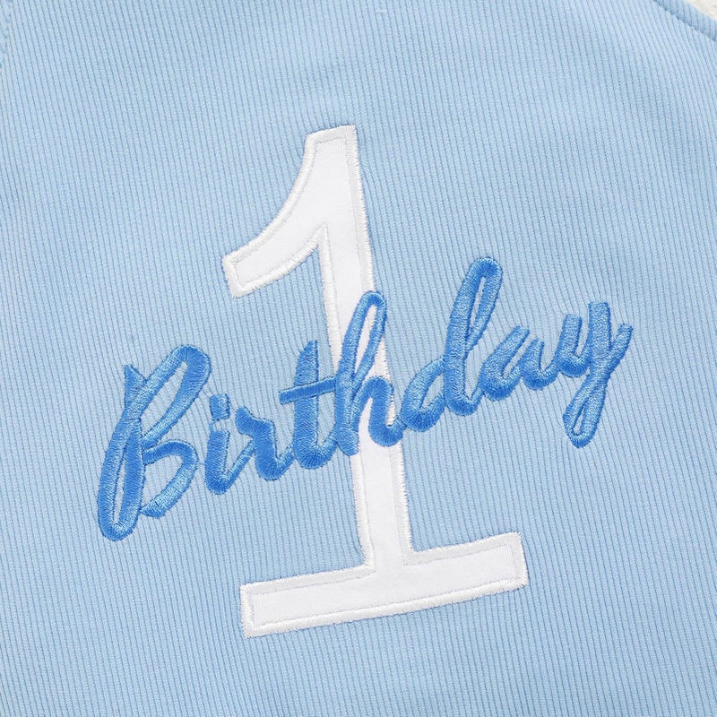 Viworld Baby Boy 1st Birthday Romper Infant Ribbed Jumpsuit Embroidery One Year Old Cake Smash Outfits (Sky Blue,9-12M) - Image 4
