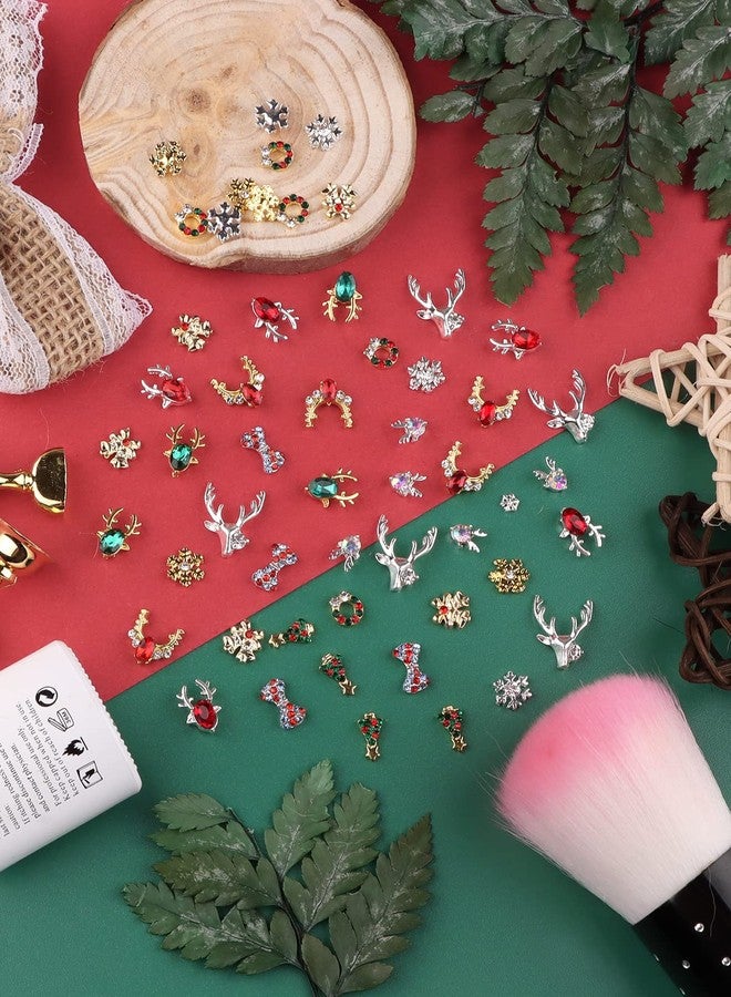 EBANKU 60 Pcs Nail Charms Decorations 3D Colorful Charms for Nails Alloy Christmas Tree Bell Elk Snowflake Nail Art Charms Rhinestones Christmas Santa Gems Jewels DIY Nail Art Decoration - Image 3