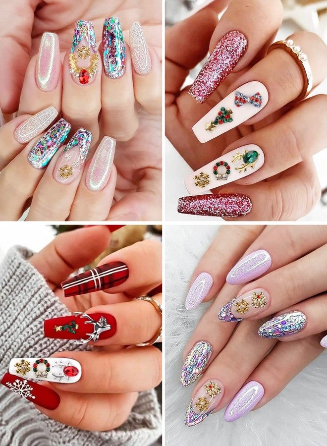 EBANKU 60 Pcs Nail Charms Decorations 3D Colorful Charms for Nails Alloy Christmas Tree Bell Elk Snowflake Nail Art Charms Rhinestones Christmas Santa Gems Jewels DIY Nail Art Decoration - Image 4