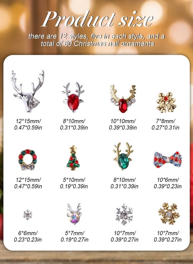 EBANKU 60 Pcs Nail Charms Decorations 3D Colorful Charms for Nails Alloy Christmas Tree Bell Elk Snowflake Nail Art Charms Rhinestones Christmas Santa Gems Jewels DIY Nail Art Decoration - Image 2