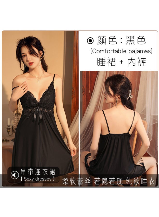 New Style Pajamas Red Silk Thin Strap Ice Silk Hot Girl V-neck Homewear Nightdress