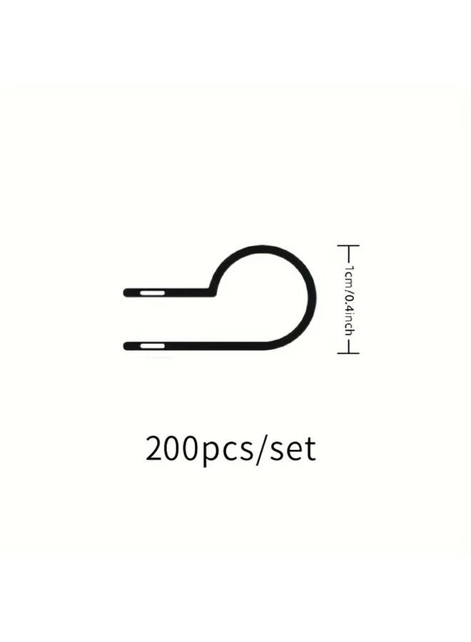200pcs Black R Type Cable Clips Heavy Duty Nylon Wire Clamps for Home Automotive Office - Image 1