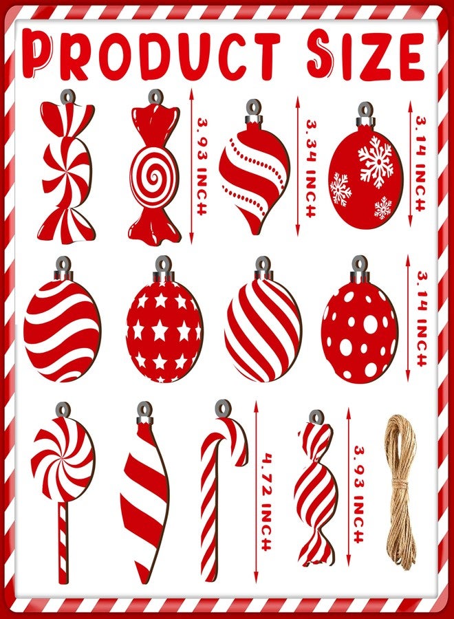 Fayoo Christmas Candy Lollipop Ornaments Set -24Pcs for Xmas Tree Decoration Wooden Hanging Peppermint Candy Cane Ball Pendants for New Year Home Decor Party Supplies (Red) - Image 2