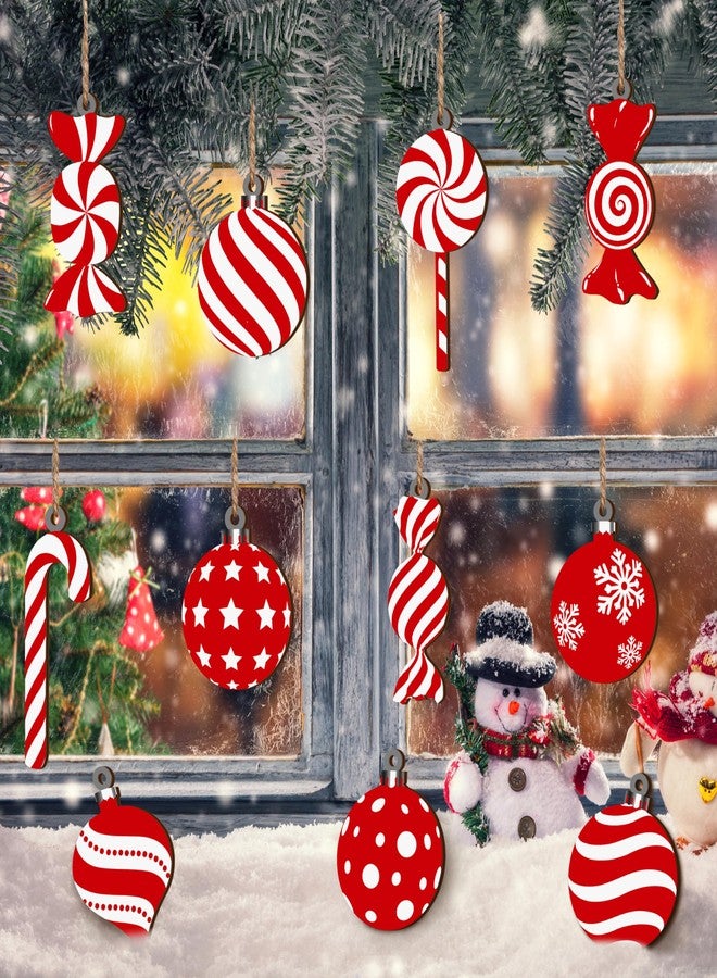 Fayoo Christmas Candy Lollipop Ornaments Set -24Pcs for Xmas Tree Decoration Wooden Hanging Peppermint Candy Cane Ball Pendants for New Year Home Decor Party Supplies (Red) - Image 5