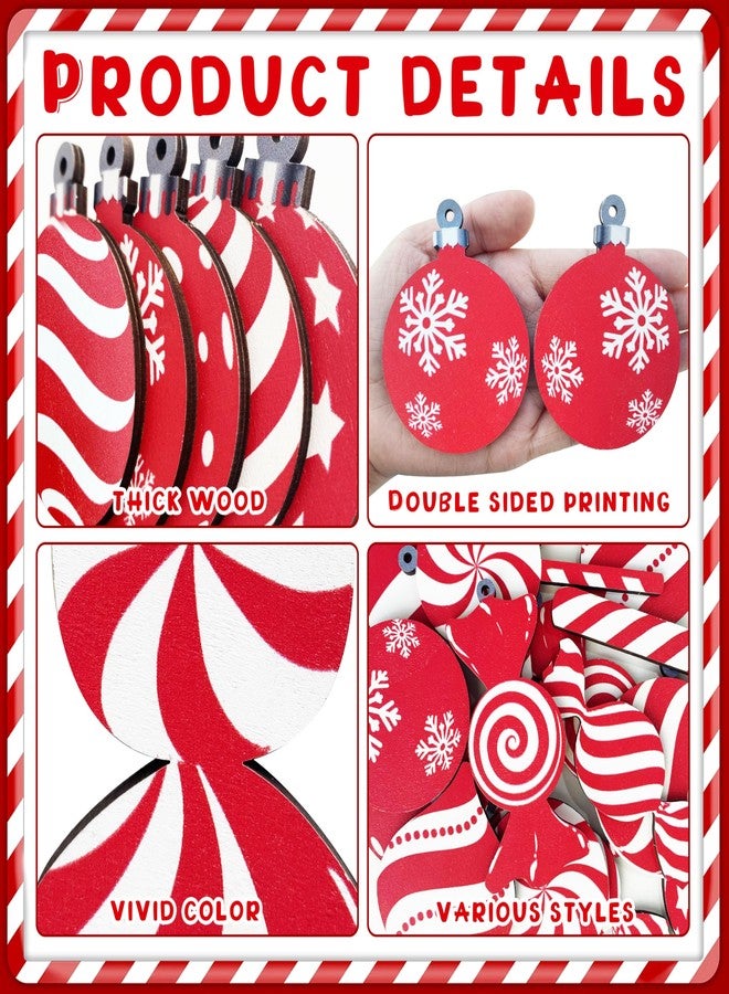 Fayoo Christmas Candy Lollipop Ornaments Set -24Pcs for Xmas Tree Decoration Wooden Hanging Peppermint Candy Cane Ball Pendants for New Year Home Decor Party Supplies (Red) - Image 3