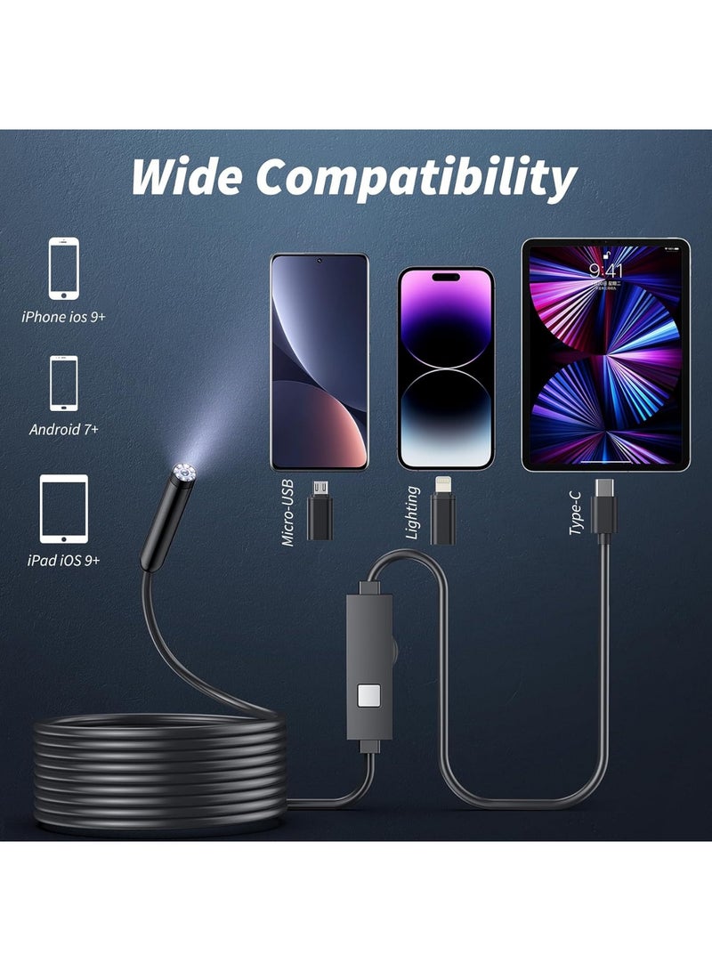 Endoscope Camera with Light, 1920P HD Borescope with 8 Adjustable LED Lights, Endoscope with 16.4ft Semi-Rigid snake camera, 7.9mm IP67 Waterproof Inspection Camera for IOS and Android - Image 2