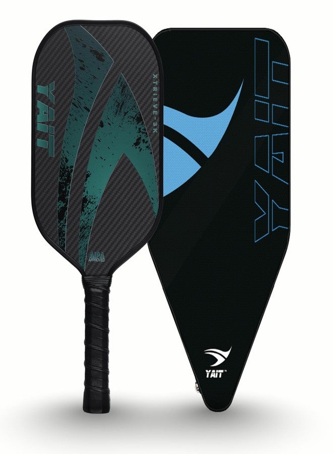 YAIT Xtrieve-3K Pickle Ball Racket | 16mm 3K Carbon Fiber Surface (T700) | Dense 8 mm PP Core | Max Power & Top Spin | AIPA Approved Pickleball Paddle of USAPA Standards - Teal | Cover Included - Image 1