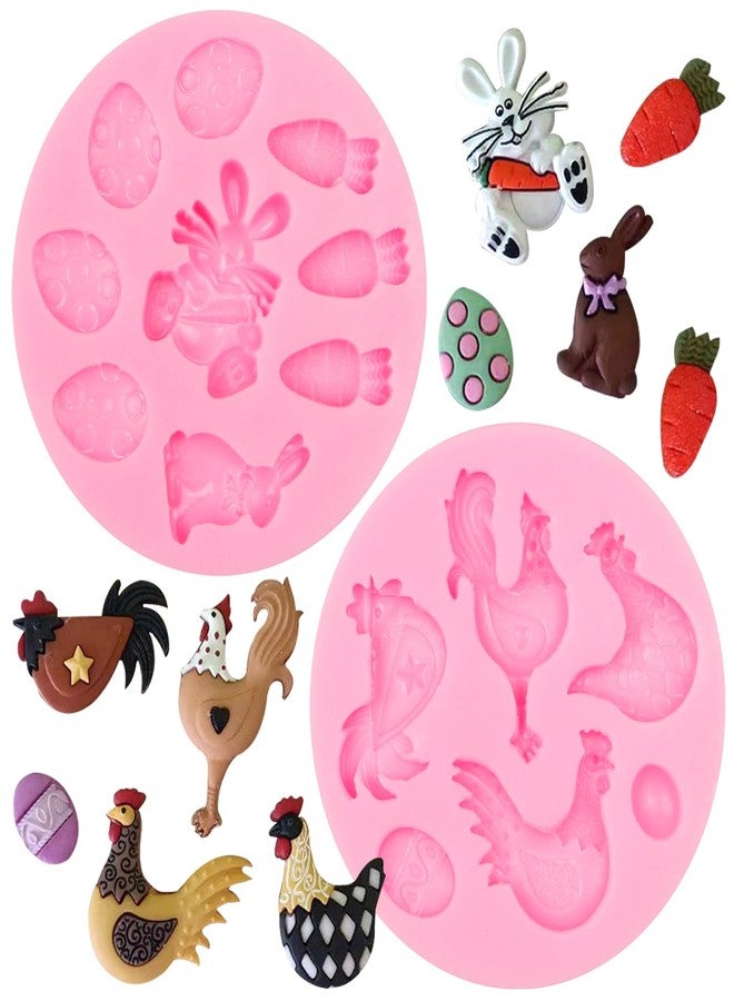 Xcake Lcook Rooster Hen Silicone Chocolate Molds, Rabbit Carrot Easter Bunny Colorful Egg Fondant Baking Molds for Cake Decoration Cupcake Topper Candy Sugar Craft Gum Paste Clay Resin - Image 1