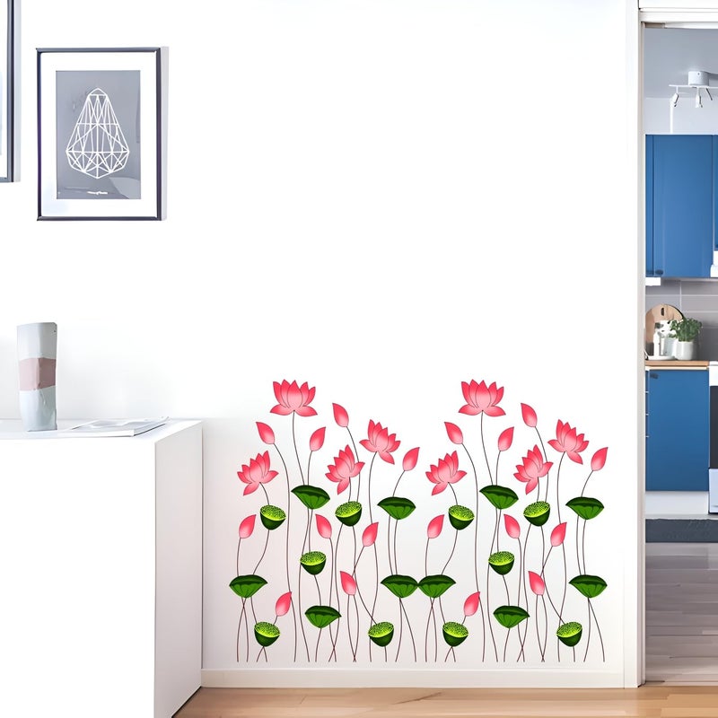 Monk Wish Lotus Flower Wall Decal, Pink and Green Floral Design, 60 x 51 cm, Decorative Wall Sticker - Image 5