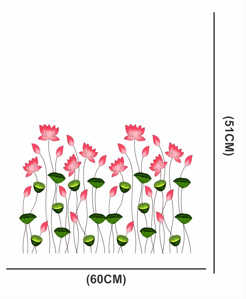 Monk Wish Lotus Flower Wall Decal, Pink and Green Floral Design, 60 x 51 cm, Decorative Wall Sticker - Image 3