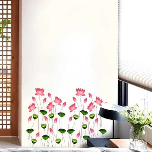 Monk Wish Lotus Flower Wall Decal, Pink and Green Floral Design, 60 x 51 cm, Decorative Wall Sticker - Image 4