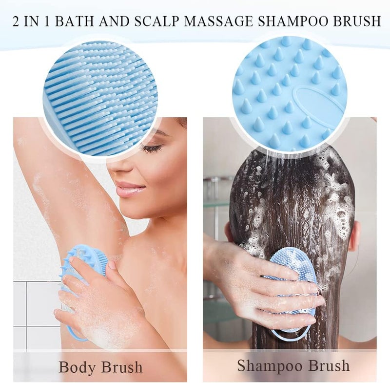 KQNBI Silicone Body Scrubber, Silicone Loofah, 2 Pcs Silicone Shower Scrubber, Exfoliating Silicone Shower Scrubber, 2 in 1 Silicone Body Scrub Brush Scalp Massager Shampoo Brush for All Skin Men Women Kids - Image 2