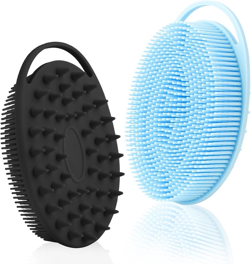 KQNBI Silicone Body Scrubber, Silicone Loofah, 2 Pcs Silicone Shower Scrubber, Exfoliating Silicone Shower Scrubber, 2 in 1 Silicone Body Scrub Brush Scalp Massager Shampoo Brush for All Skin Men Women Kids - Image 1