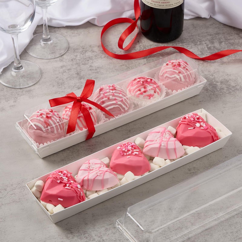 ZORRITA 25 Pack Paper Strawberry Boxes with Clear Lids, 12 x 2.6 x 2 Inches White Long Macaron Boxes for Packaging 5-7 Chocolate Covered Strawberries, Cookies, Cocoa Bombs, Truffles - Image 5
