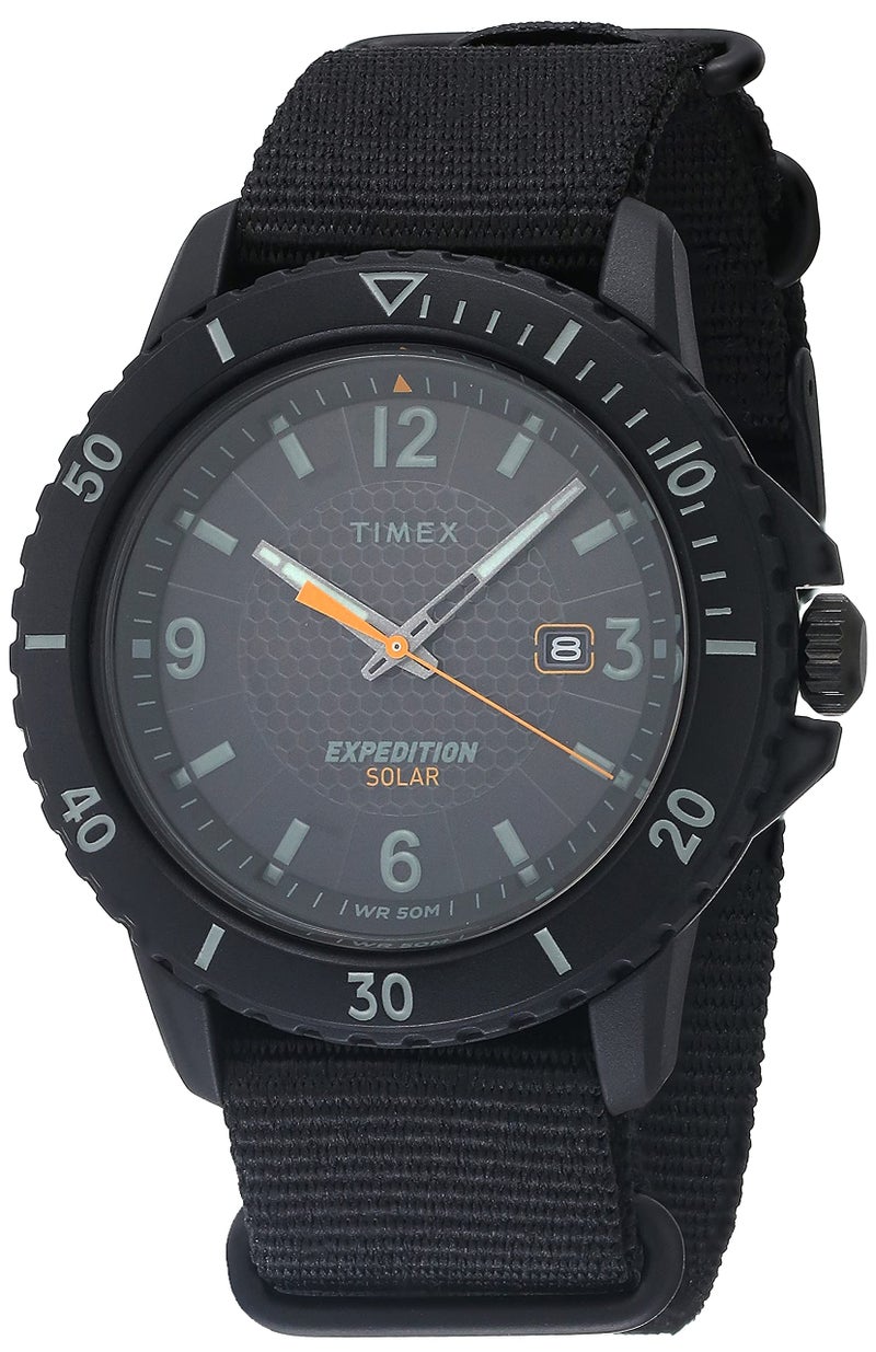 Timex Men's Expedition Gallatin Solar 45mm Watch – Black Dial Black Resin Case Black Double-Layered Fabric Strap - Image 1