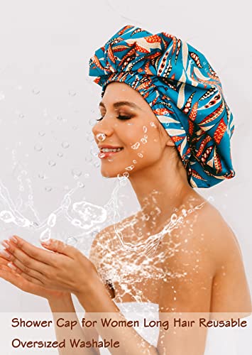 HiUmi غطاء دش HIUMI للشعر الطويل للنساء، غطاء دش نسائي لطيف قابل لإعادة الاستخدام كبير الحجم مقاوم للماء (أخضر) - Image 3