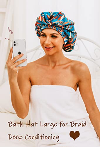 HiUmi غطاء دش HIUMI للشعر الطويل للنساء، غطاء دش نسائي لطيف قابل لإعادة الاستخدام كبير الحجم مقاوم للماء (أخضر) - Image 5