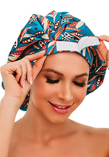 HiUmi غطاء دش HIUMI للشعر الطويل للنساء، غطاء دش نسائي لطيف قابل لإعادة الاستخدام كبير الحجم مقاوم للماء (أخضر) - Image 1