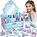 Toyssa Wooden Kids Vanity Set for Girls Pretend Makeup Play Vanity for Toddlers 35 Beauty Salon Play Set Toys with Big Mirror Princess Birthday for Girls Ages 3 4 5 6 Years Old - Image 2