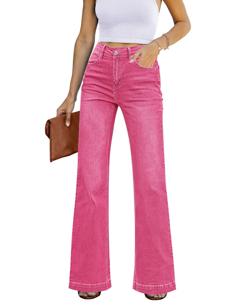 GRAPENT Business Pants for Women High Waisted Jeans Stretch Bootcut 70s Style Baggy Hot Pink Size 8 10 - Image 1