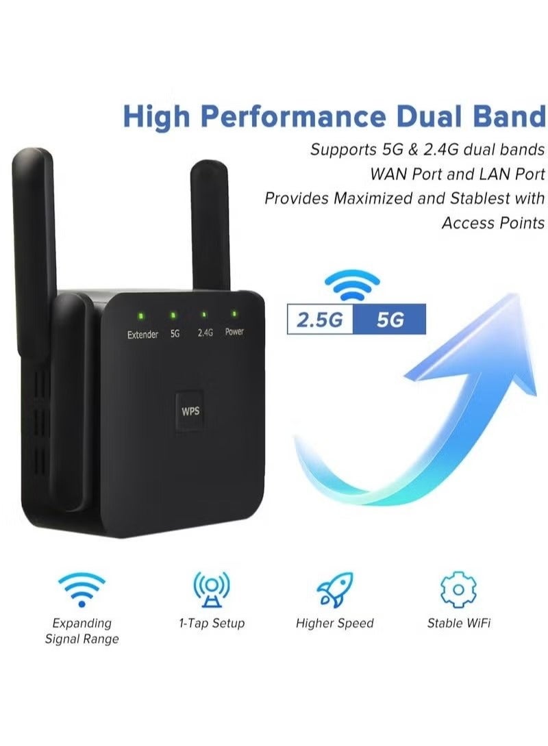 Coconut WiFi Extender 2.4G/5G Dual Band Repeater, Speed 1200Mbps with Ethernet Port (Black） - Image 2